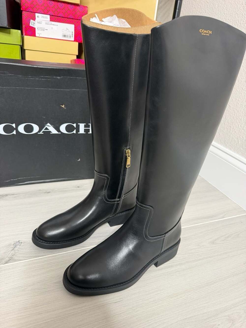Coach Park Tall Leather Boots Black Women’s US 7B CCH75 Knee High Retail $295